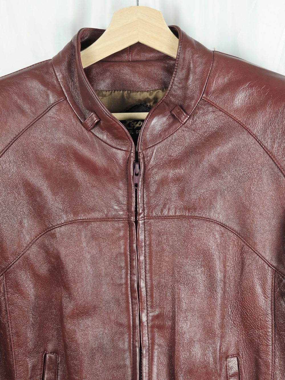Lapiel Burgundy Leather Bomber Zip Up Jacket Size 42 - Picture 6 of 16